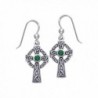 Jewelry Trends Sterling Silver Celtic Cross Dangle Earrings with Dark Green Glass - CY11VN8DVR9