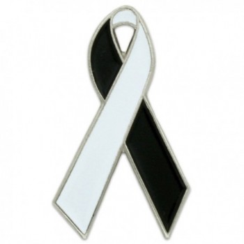 PinMart's White and Black Awareness Ribbon Enamel Lapel Pin - CC11M3O6GCT