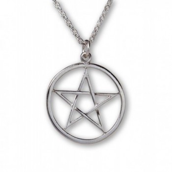 Pentacle Polished Silver Finish Medieval Renaissance Pendant Necklace - CW11QH5J8S9