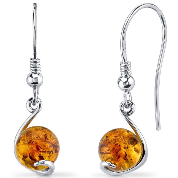 Baltic Amber Spherical Fishhook Earrings Sterling Silver Cognac Color - CF11Y5MAWRV