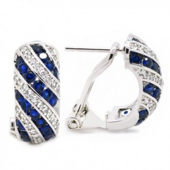 Sparkly Bride Blue CZ Omega Stud Earrings Striped Rhodium Plated Women Fashion - CU17Z2IYR5O