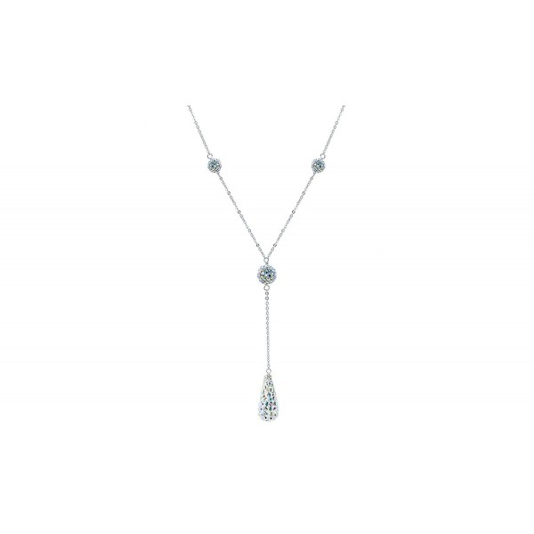 Women Sterling Silver Spectacular Crystal Tear Drop Y Necklace. 16''+2'' Diamond Cut Cable Chain - Rainbow - C912J57API1