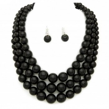 Women's Multi-Strand Acrylic Ball Bead Statement 18" Necklace and Earrings Set - Black - CH18CISDKG0