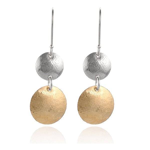 Two Tone Earrings Graduated Textured Discs 14k Gold Filled & 925 Sterling Silver Dangle Earring - CJ12JS4DI5J