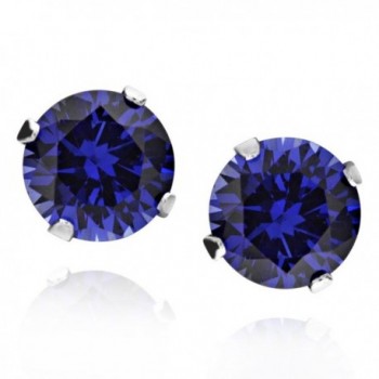 Sterling Silver 2 Ct Round Created Blue Sapphire Stud Earrings - C812FPI658J