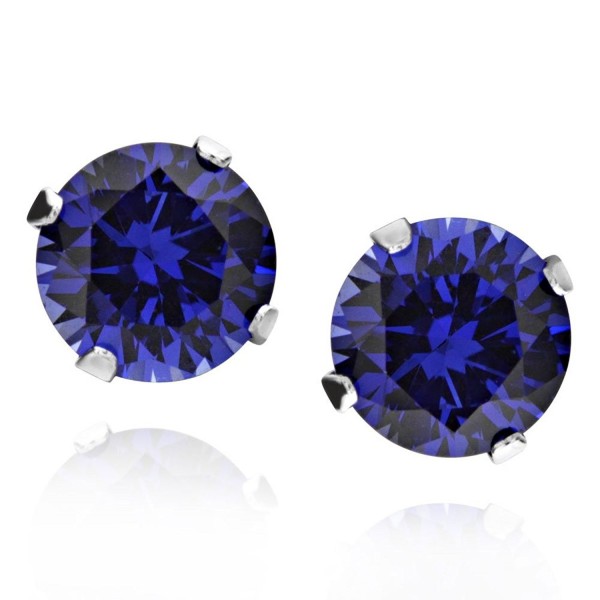Sterling Silver 2 Ct Round Created Blue Sapphire Stud Earrings - C812FPI658J