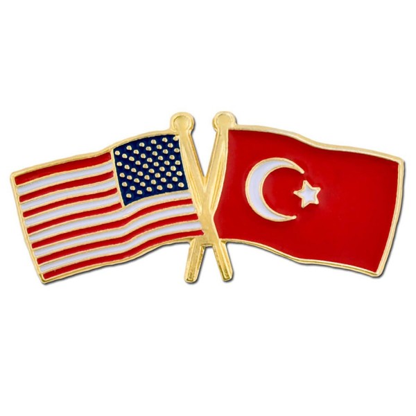 PinMart's USA and Turkey Crossed Friendship Flag Enamel Lapel Pin - CS119PEPM61