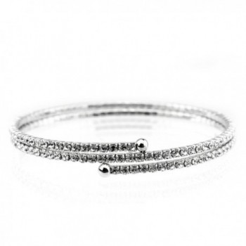 Women's 2 Row Swarovski Crystal Stud Flex Wrap Bracelet - Clear/Silver-Tone - CR11OFX13BZ