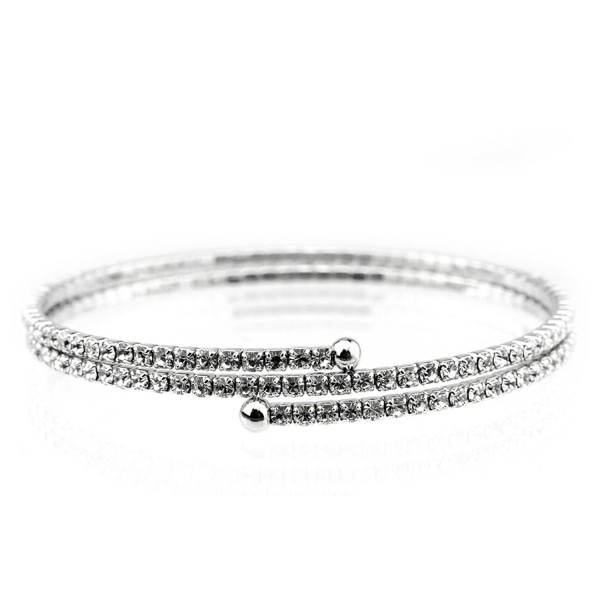 Women's 2 Row Swarovski Crystal Stud Flex Wrap Bracelet - Clear/Silver-Tone - CR11OFX13BZ