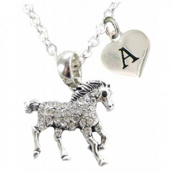 Custom Crystal Horse Silver Necklace Jewelry Choose Initial Equestrian - CB182Z6Y9QG