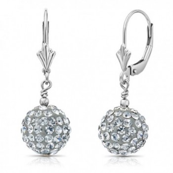 Sterling Silver Round Crystal Ball Drop Dangle Earrings with Leverbacks - C512N2MU8Y9