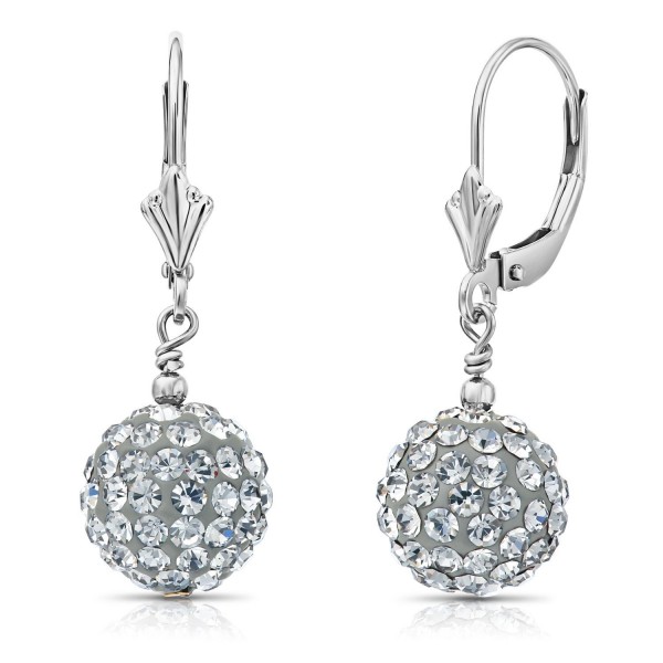 Sterling Silver Round Crystal Ball Drop Dangle Earrings with Leverbacks - C512N2MU8Y9