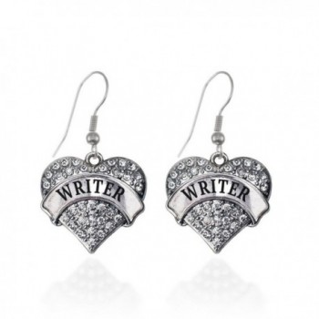 Writer Pave Heart Earrings French Hook Clear Crystal Rhinestones - CS1240KTZ53