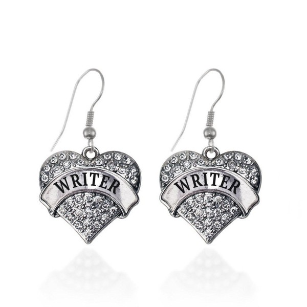 Writer Pave Heart Earrings French Hook Clear Crystal Rhinestones - CS1240KTZ53