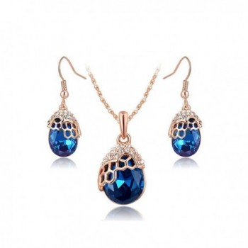 AROUND 101 warovski Elements Austrian Crystal Blue Water Drop Zircon Pendant Necklace Dangle Earrings Jewelry Set - C012FH023DB