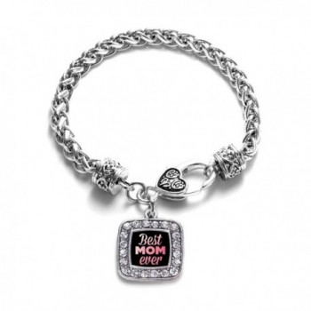 Best Mom Ever Classic Silver Plated Square Crystal Charm Bracelet - CX11KYW9IUT