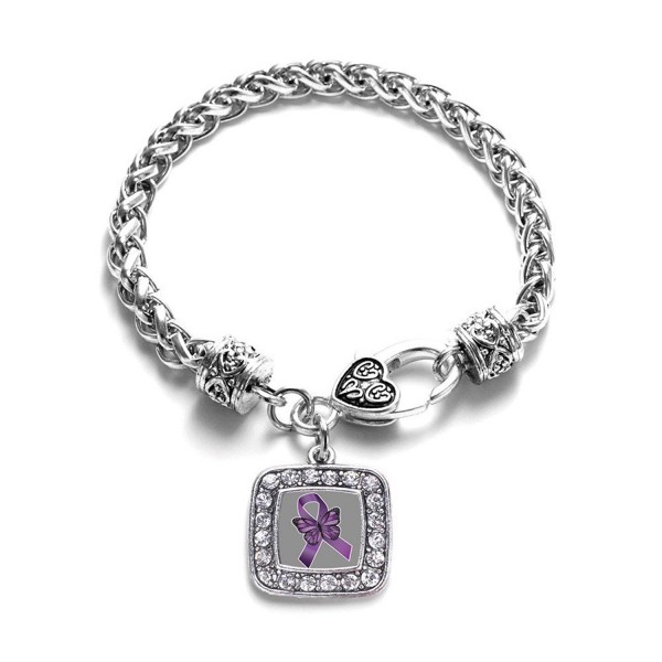 Fibromyalgia Awareness Classic Silver Plated Square Crystal Charm Bracelet - CN11K6N6IL3