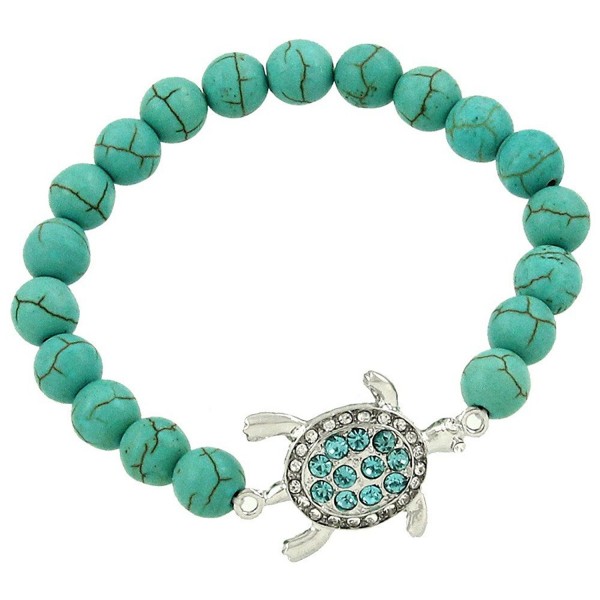 DianaL Boutique Sea Turtle Elastic Bracelet Blue and Clear Crystal Turtle Charm Gift Boxed - CI125ZGQDH9