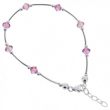 Gem Avenue Sterling Silver Swarovski Elements Pink Bicone Crystal Ankle Bracelet 9 to 10 inch Adjustable - CB111CRMFFP