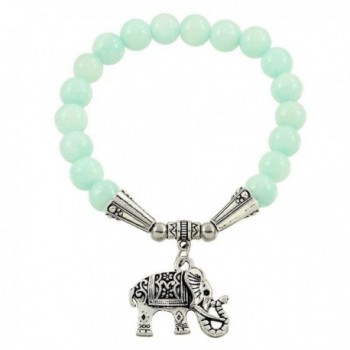 Falari Elephant Lucky Charm Natural Stone Bracelet Aqua Jade B2448-AJ - C1124HGLOD1