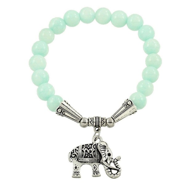 Falari Elephant Lucky Charm Natural Stone Bracelet Aqua Jade B2448-AJ - C1124HGLOD1