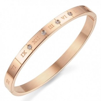 Titanium Steel Roman Numerals Cubic Zirconia bracelet for Lovers - women(rose gold) - CA127R9QECB