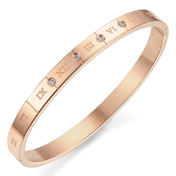 Titanium Steel Roman Numerals Cubic Zirconia bracelet for Lovers - women(rose gold) - CA127R9QECB