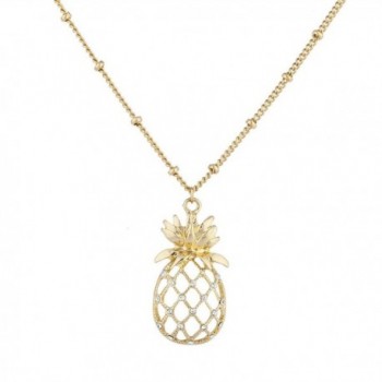 Lux Accessories Cutout Tropical Fruit Pineapple Pendant Necklace - Gold - CB12NV3GLOZ