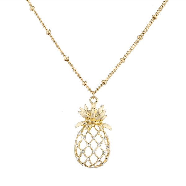 Lux Accessories Cutout Tropical Fruit Pineapple Pendant Necklace - Gold - CB12NV3GLOZ