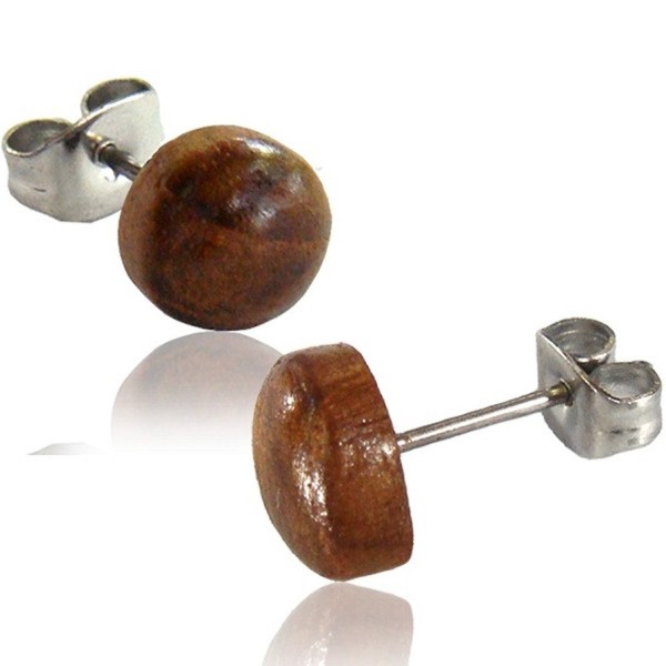 Earth Accessories Stainless Steel Rounded Organic Wood Stud Earrings - Teak Wood - C317YRSL0AN