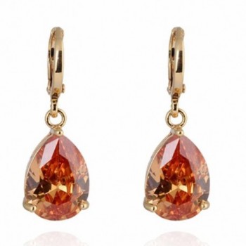 Yazilind Charming Smooth 18k Gold Plated Inlay Teardrop Cubic Zirconia Simple Design Dangle Drop Earrings - Brown - C111METUWW3