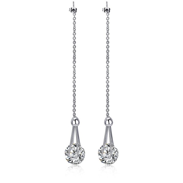 LicLiz 2 Carat Cubic Zirconia Long Threader Drop Earrings Dangle Ear Line for Women 4.7" - white gold color - C4188S398D8