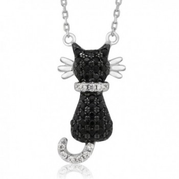 Sterling Silver Round Zirconia Sitting Black Cat Pendant Necklace On 18 Inch 925 Sterling Silver Chain - CX11Y6AOLS3