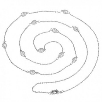 Pavé CZ Oval Ball Station Silver Tone Long Strand Necklace 36" - CP12M1L6PBP