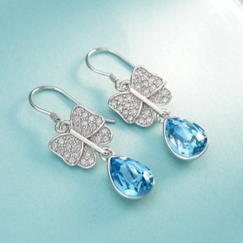 EleQueen Sterling Butterfly Aquamarine Swarovski