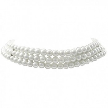 Isaac Kieran Rhodium Finish 6-mm White Faux Pearl 3-Strand Choker Necklace- 13+3" Extender - CW12OCN13J0