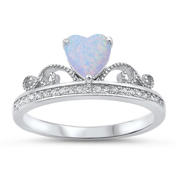 Sterling Silver Tiara Crown Ring - White Simulated Opal - CQ12MXBBA84