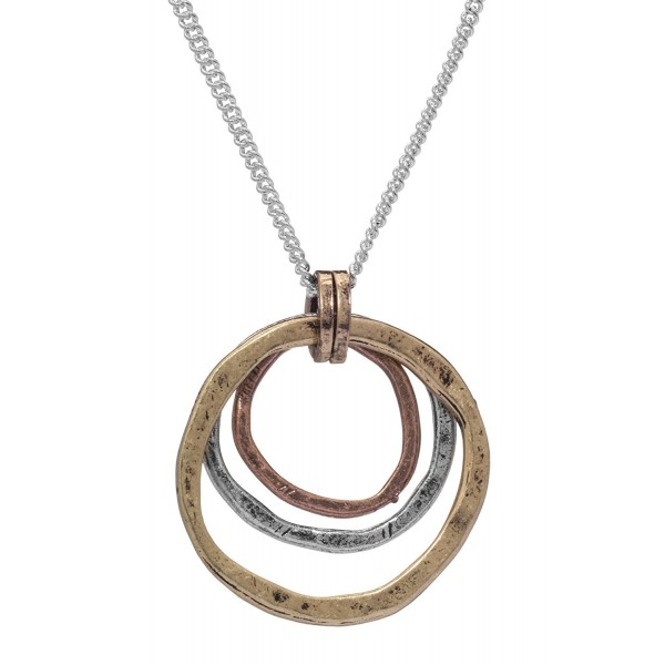Of Earth and Ocean Handmade Sunrise Pendant Necklace- Triple Circles in Tri-Tone Copper- Brass and Silver - CR11YZW6YLP