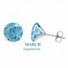 10K Solid White Gold 5mm Round Cut Simulated Gemstone Stud Earrings - Simulated-Aquamarine - CB12N1GW85W