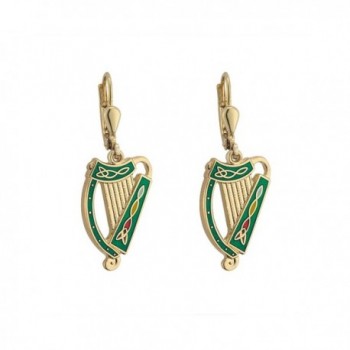 Irish Harp Earrings Gold Plated & Enamel Made in Ireland - C9118NB0P1T