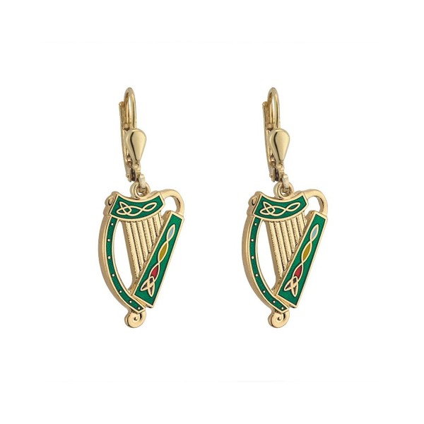 Irish Harp Earrings Gold Plated & Enamel Made in Ireland - C9118NB0P1T