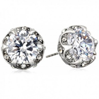 Betsey Johnson "Cz Ears" Crystal Cubic Zirconia Ruffled Round Stud Earrings - Crystal/Silver - CS11KFJ2SBR