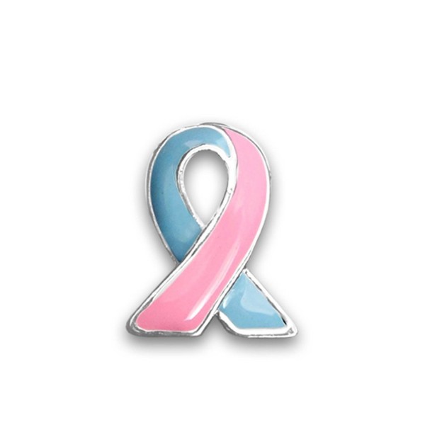 Pink and Blue Ribbon Lapel Pin - Silver Trim (Retail) - CO117HTZ7C5