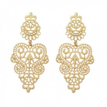 Peony.T Women's Bohemian Filigree Chandelier Hollow Lace Pattern Statement Dangle Earrings in Gold Color - CA186XHSX4C