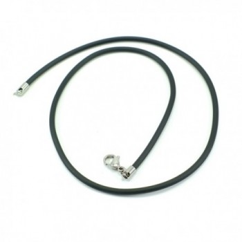 BLACK RUBBER 3mm NECKLACE CORD CHAIN STAINLESS STEEL CLASP 18.5" - CB11B7E3K7F