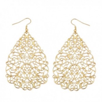 Lux Accessories Goldtone Large Ornate Filigree Teardrop Dangle Fashion Earrings - C817YQRGC0Y