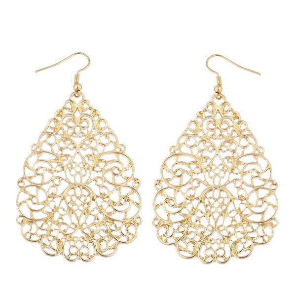 Lux Accessories Goldtone Large Ornate Filigree Teardrop Dangle Fashion Earrings - C817YQRGC0Y