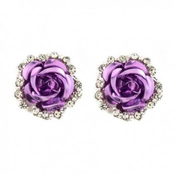 1 Pair Women Fashion Jewelry Lady Elegant Crystal Rose Flower Ear Stud Earrings - Purple - C91872T408R