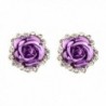 1 Pair Women Fashion Jewelry Lady Elegant Crystal Rose Flower Ear Stud Earrings - Purple - C91872T408R