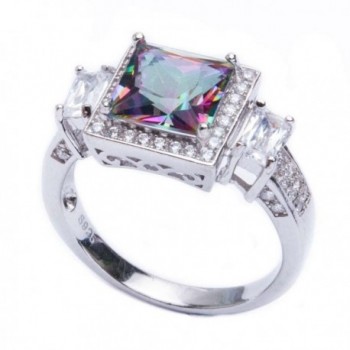 .925 Sterling Silver 5.50ct Princess Cut Rainbow Colored Cz & Cz Ring Sizes 5-10 SRC16208-RT - CS11K2RTJJL